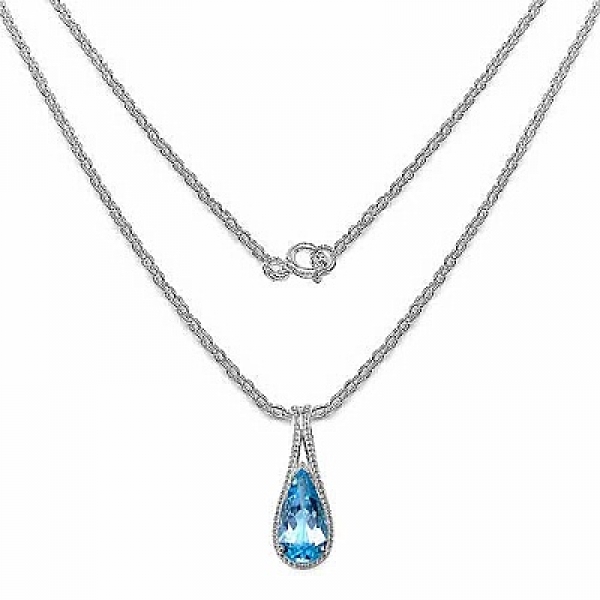 Collier/Kette mit großem Blautopas Tropfen-Anhänger 6,68 Karat