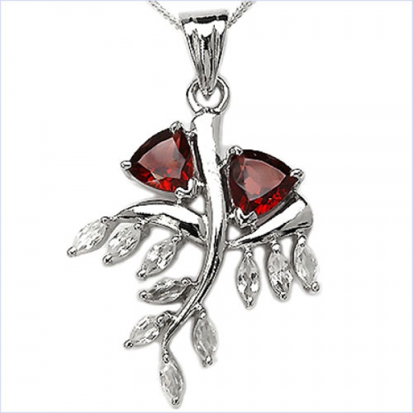 Designer-Kette m.Granat u.Weiß-Topas-Anhänger-Silber-2,80 Karat
