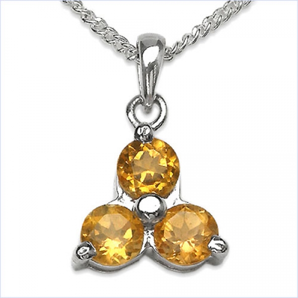 Collier/Halskette Citrin-Blume-Anhänger 925-Silber Rhod.-0,75 Karat