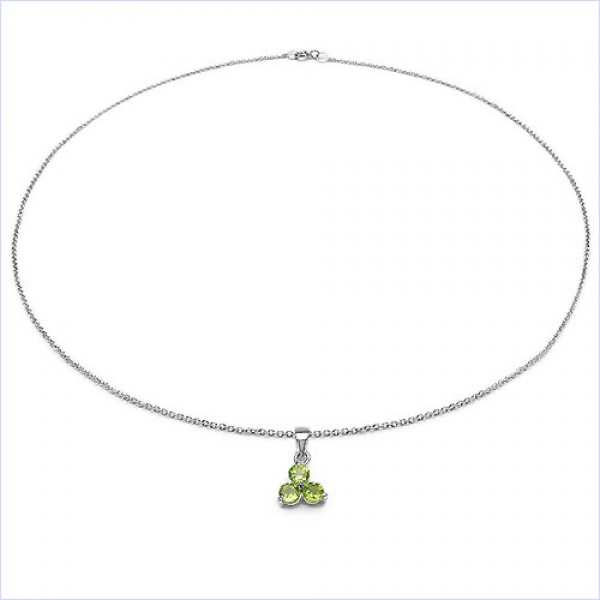 Collier/Kette mit grünem Peridot-Blume-Anhänger 925 Silber Rhod.-0,75 Karat