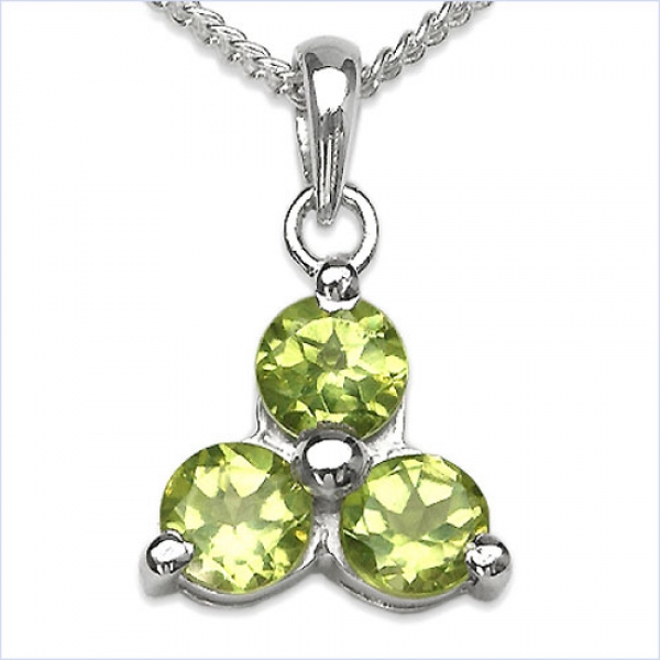 Collier/Kette mit grünem Peridot-Blume-Anhänger 925 Silber Rhod.-0,75 Karat