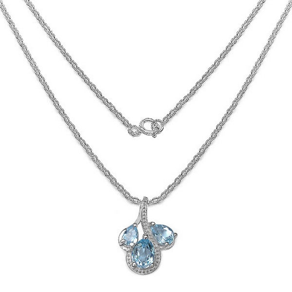 Collier/Kette mit 3 Tropfen Anhänger Blautopas-Sterling-Silber-Rhodiniert-2,48 Karat