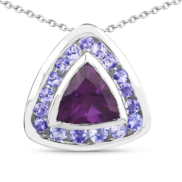 Collier/Halskette Amethyst/Tansanit/Diamant-Anhänger-1,51 Karat-17 Edelsteine