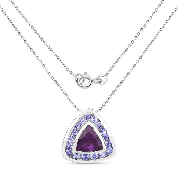 Collier/Halskette Amethyst/Tansanit/Diamant-Anhänger-1,51 Karat-17 Edelsteine