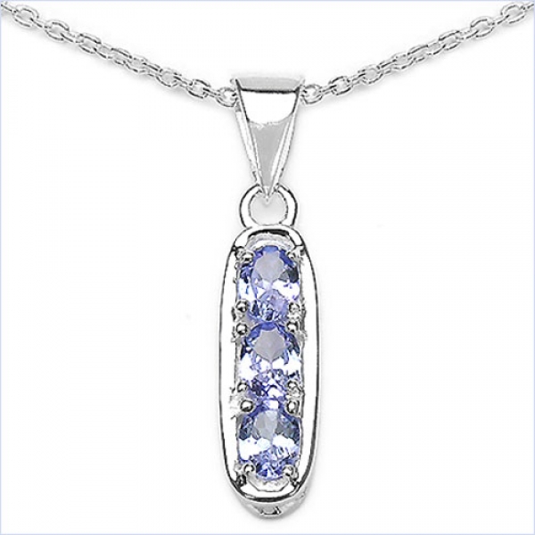 Collier/Kette Tansanit-Anhänger-925 Silber-Rhodiniert-0,51 Karat