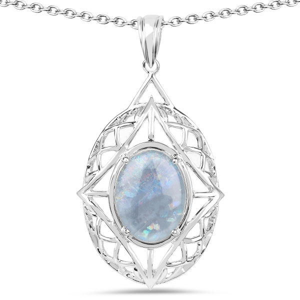 Collier/Kette mit großem Pinfire-Opal/Welo-Opal-Anhänger-4,85 Karat