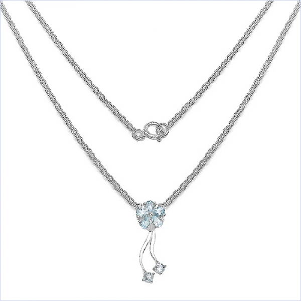 Collier/Kette Blautopas-Blume-Anhänger-925 Silber Rhodiniert-1,24 Karat