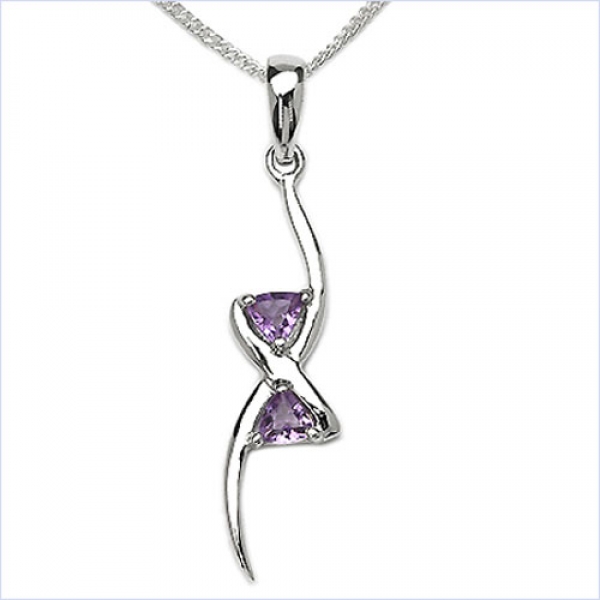 Collier/Kette mit Amethyst-Anhänger 925 Silber-Rhodiniert