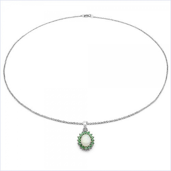 B-Ware-Collier/Halskette mit Smaragd/Opal-Anhänger-Silber Rhodiniert [P399OPE-BW]