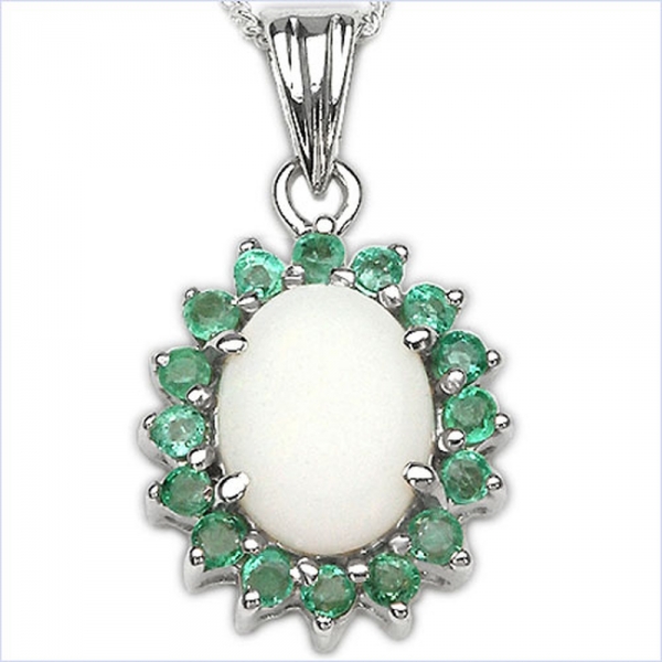 B-Ware-Collier/Halskette mit Smaragd/Opal-Anhänger-Silber Rhodiniert [P399OPE-BW]