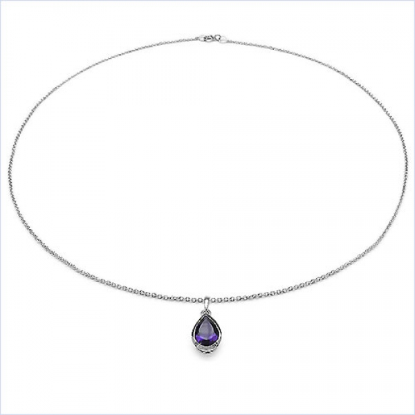 Collier/Kette m.großem Amethyst Tropfen-Anhänger 4,00 Karat