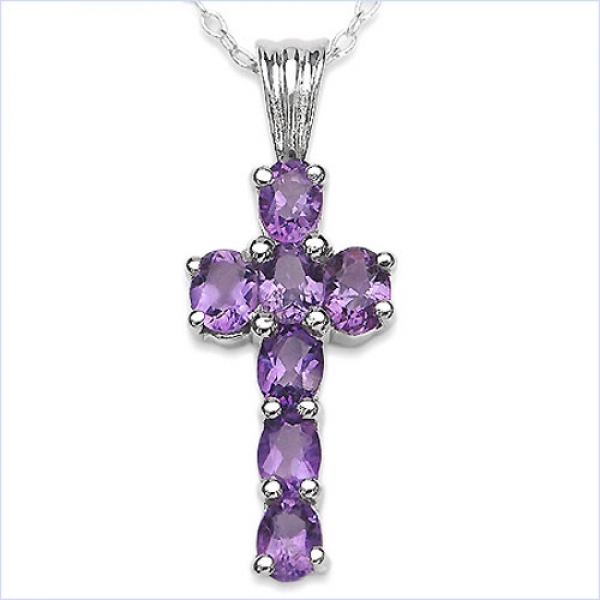 Collier/Kette Anhänger Amethyst-Kreuz-Silber 1,40 Karat