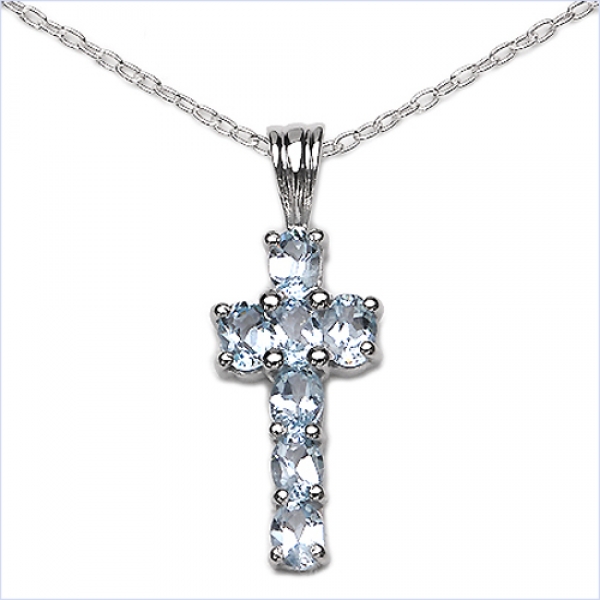 Collier/Kette Anhänger Blautopas-Kreuz-Silber 1,75Karat