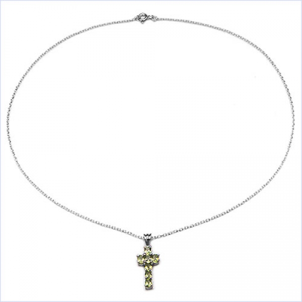 Collier/Kette Anhänger Peridot-Kreuz-Silber 0,80 Karat