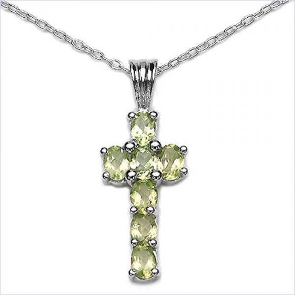 Collier/Kette Anhänger Peridot-Kreuz-Silber 0,80 Karat