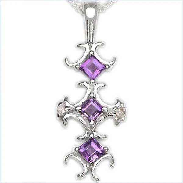 Collier/ Halskette mit Diamant/Amethyst-Anhänger in 925 Silber Rhodiniert