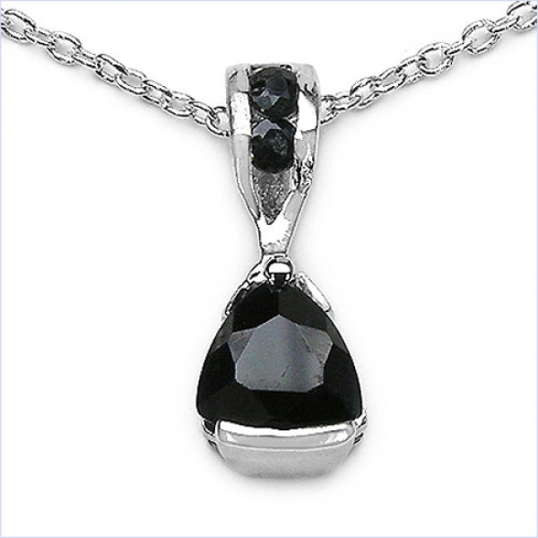 Collier/Kette mit Black Saphir-Anhänger 925 Silber/Rh.0,90 Karat