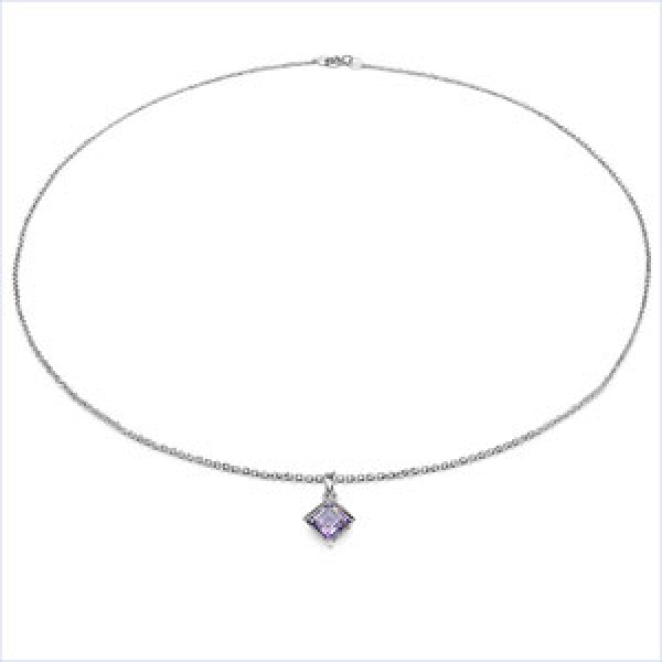 Collier/Kette mit Amethyst-Anhänger 925 Silber/Rhodin.-1,50 Karat