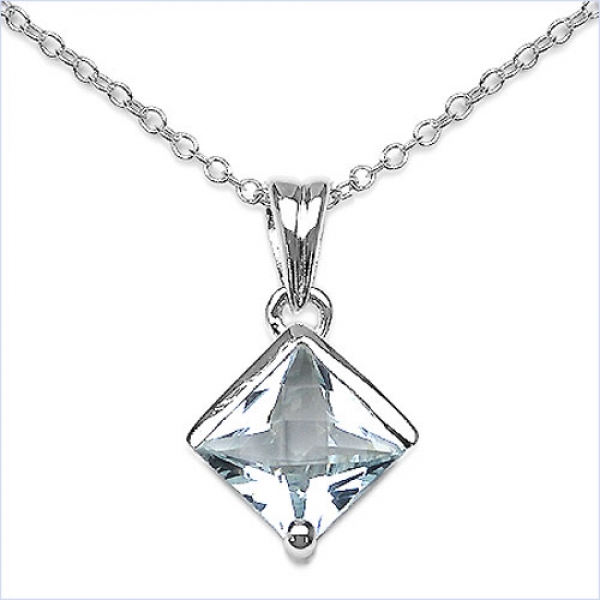 Collier/Kette mit Aquamarin-Anhänger 925 Silber/Rhodin.1,50K