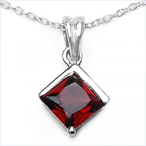 Collier/Kette mit Granat-Anhänger 925 Silber/Rhodin.-1,75Karat