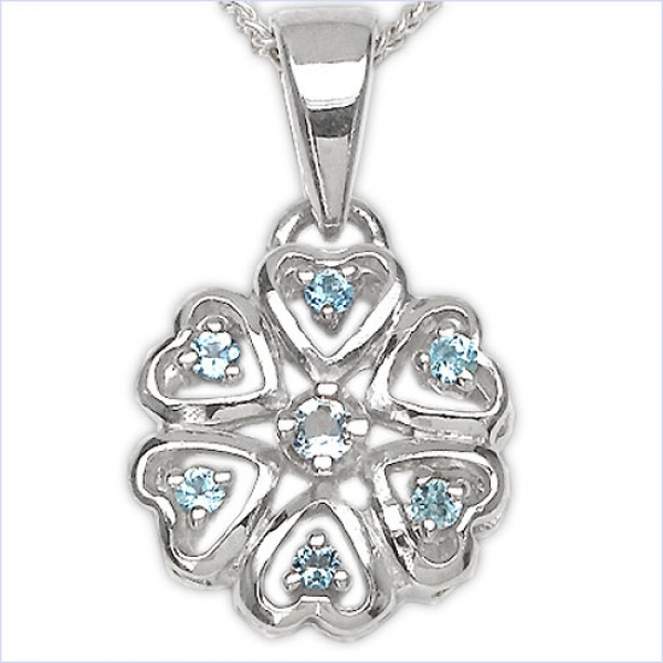 Collier/ Halskette mit 6Diamanten,1Blautopas im Herzen-Anhänger