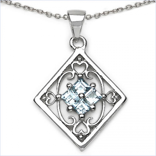 Collier/Kette mit Blautopas-Anhänger 925-Silber Rhodin.-0,72 Karat