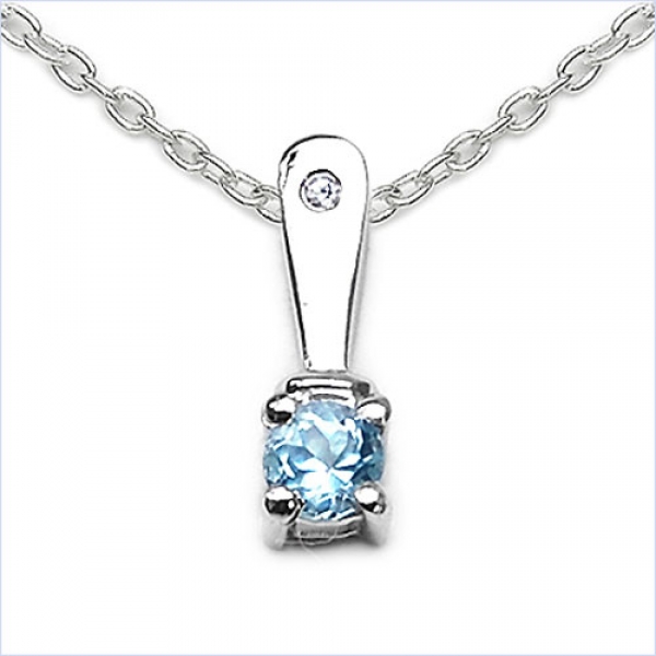 Collier/Kette-Anhänger m.Blue Topas/Zirkonia-925 Silber 0,19 Karat