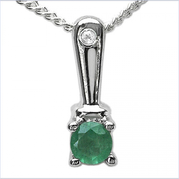 Collier/Kette-Anhänger Smaragd /Wh.Topas-925 Silber-Rhodiniert