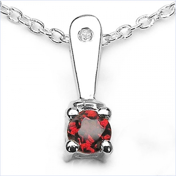Collier/Kette-Anhänger Granat/Weißtopas-925 Silber-Rhod.0,20cts