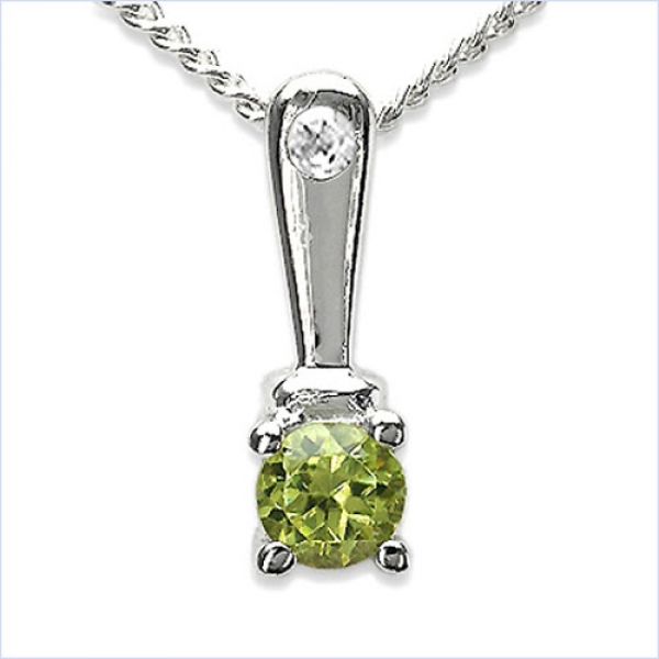Collier/Kette-Anhänger mit Peridot/Zirkonia-925 Silber-0,16 Karat