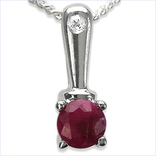 Collier/Kette-Anhänger Rubin/Weißtopas-925 Silber-Rhodiniert-0,19 Karat