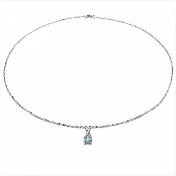 Collier/Kette mit ovalen und runden Blautopas als Anhänger-Silber-Rhodiniert-0,66 Karat