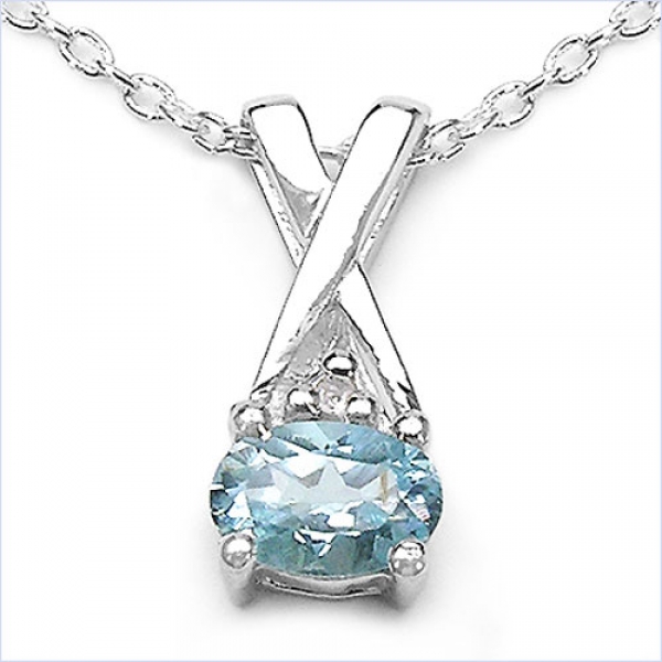 Collier/Kette mit ovalen und runden Blautopas als Anhänger-Silber-Rhodiniert-0,66 Karat