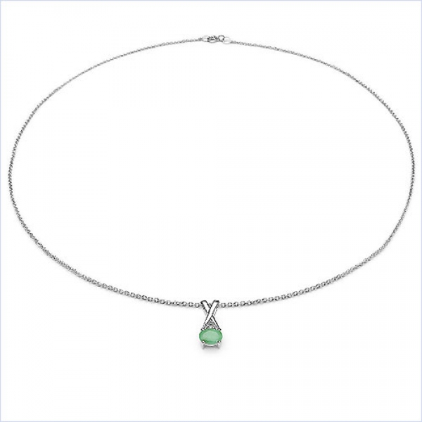 Collier/Kette mit Diamant/Smaragd-Anhänger 925 Silber