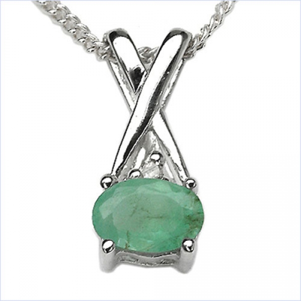 Collier/Kette mit Diamant/Smaragd-Anhänger 925 Silber