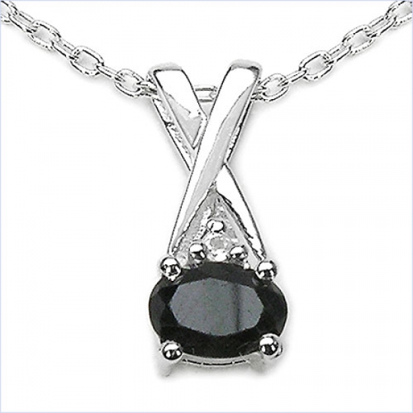 Collier/Kette mit Diamant/Black Saphir-Anhänger 925er Silber Rhodiniert