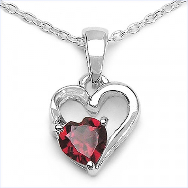 Collier/Kette mit Herz-Anhänger-Granat 925 Silber/Rhod.-0,50 Karat