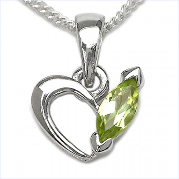 Collier/Kette mit Peridot Herz-Anhänger 925 Silber Rhodiniert