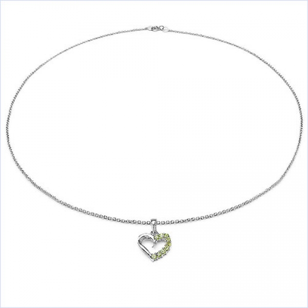 Exotischer Peridot-Herz-Anhänger mit Silbercollier/Kette 0,45 Karat