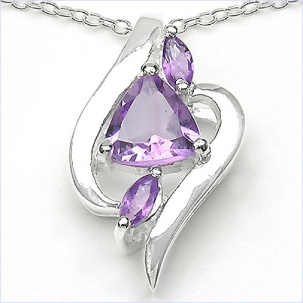 Collier/Kette Anhänger m.3 Amethysten 925 Silber-Rhod.0,90 Karat