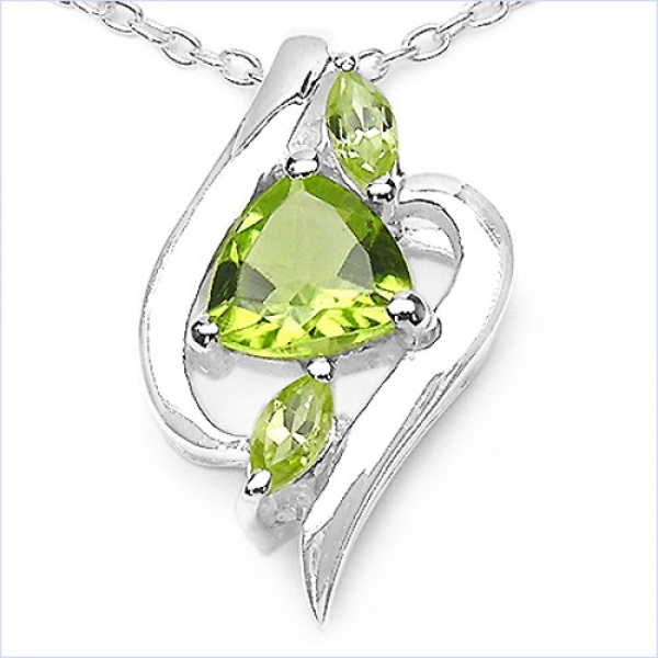 Collier/Kette mit 3 Peridots im Anhänger 0,90 Karat-Silber Rhodiniert