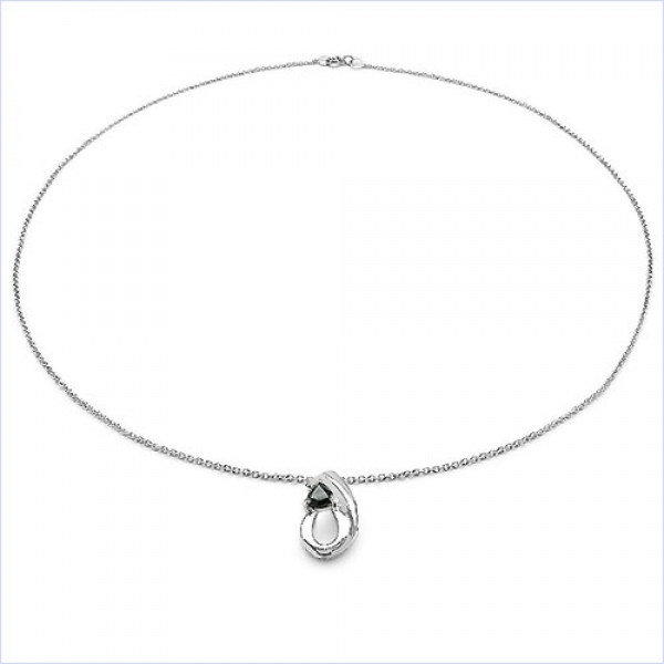 Collier/Kette Anhänger mit schwarzem Saphir-925 Silber-Rhodiniert