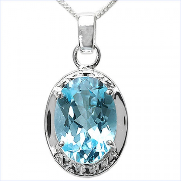 Collier/Kette mit großen ovalen Blautopas-Anhänger 925 Silber/Rhodin.-7,50 Karat
