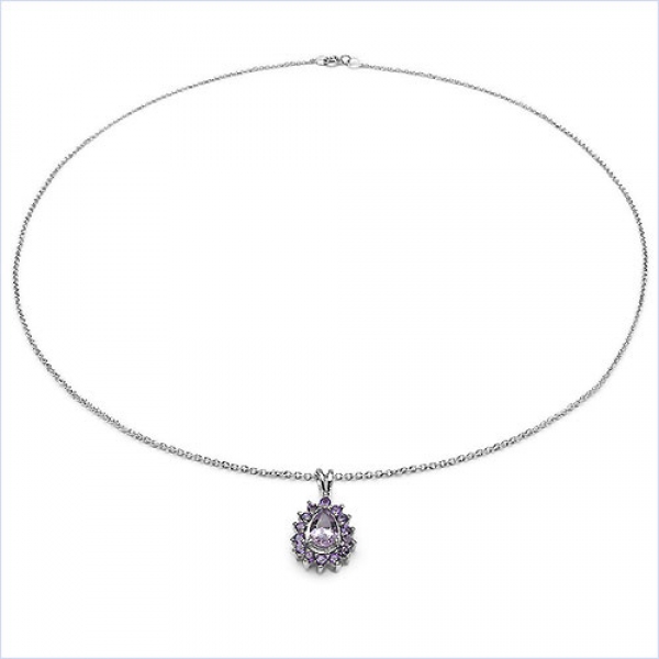 Collier/Kette Anhänger m.15 Amethysten-925 Silber-Rhodiniert-1,55 Karat