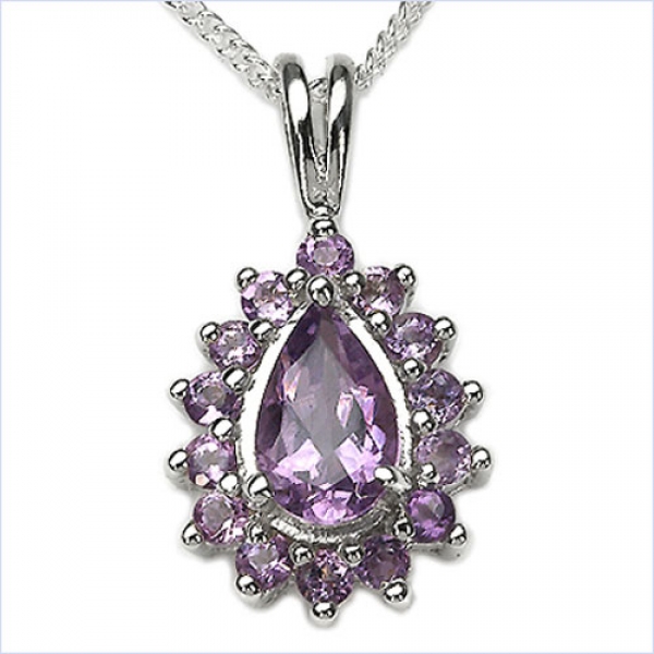 Collier/Kette Anhänger m.15 Amethysten-925 Silber-Rhodiniert-1,55 Karat