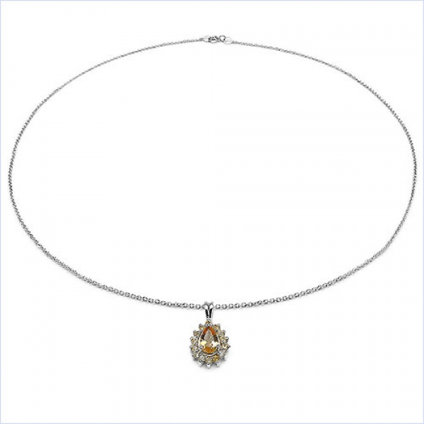 Collier/Kette Anhänger mit15 Citrin-925Silber-Rhodiniert-1,55 Karat