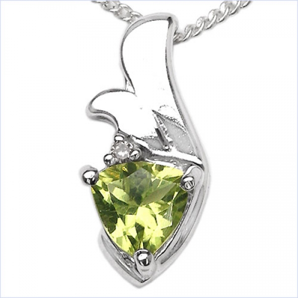 Collier/Kette Anhänger Diamant-Peridot 925 Silber/Rhod.0,71Karat