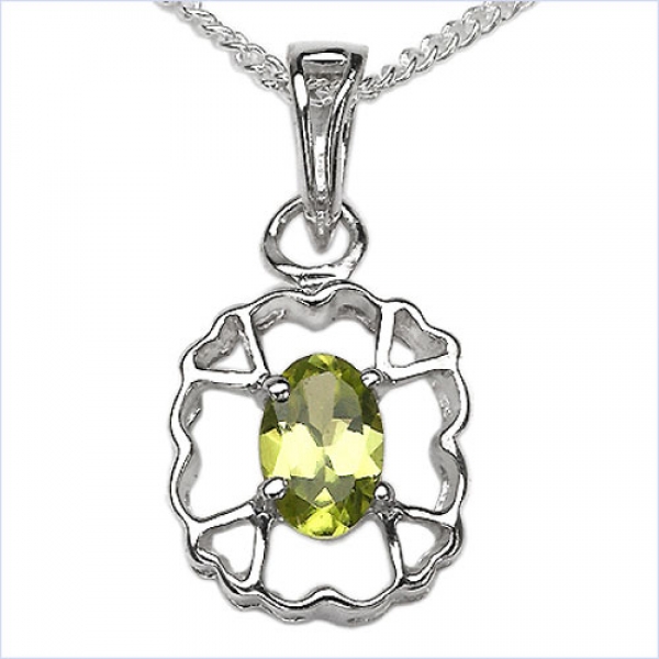 Collier/Kette mit ovalen Peridot-Anhänger 925-Silber Rhodiniert