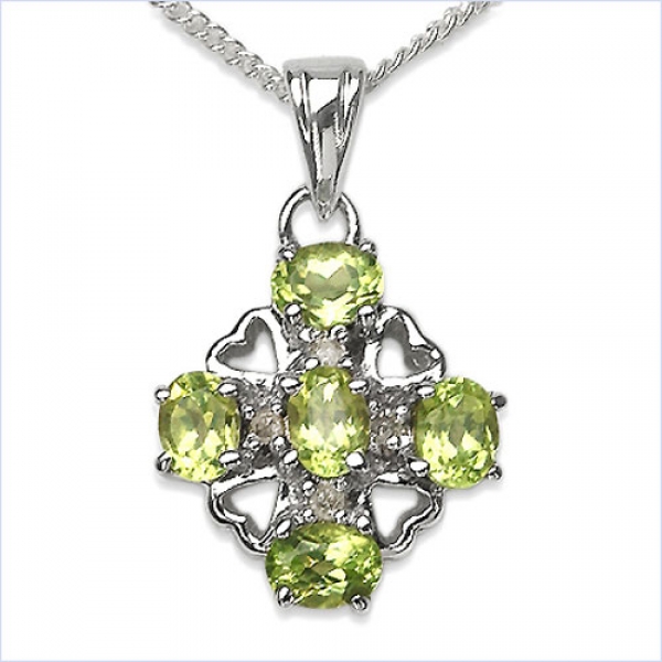 Collier/Kette Herzen-Diamant/Peridot-Anhänger-1,20 Karat