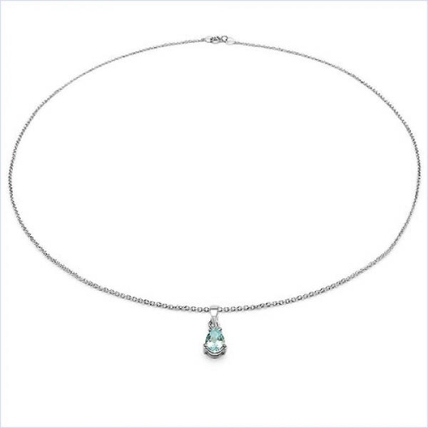 Collier/Kette mit Tropfen-Anhänger Blautopas 925 Silber-0,85 Karat